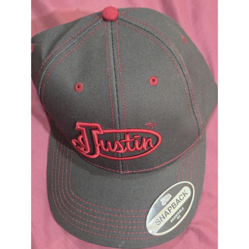 New Justin Boots Ball Cap Gray With Red